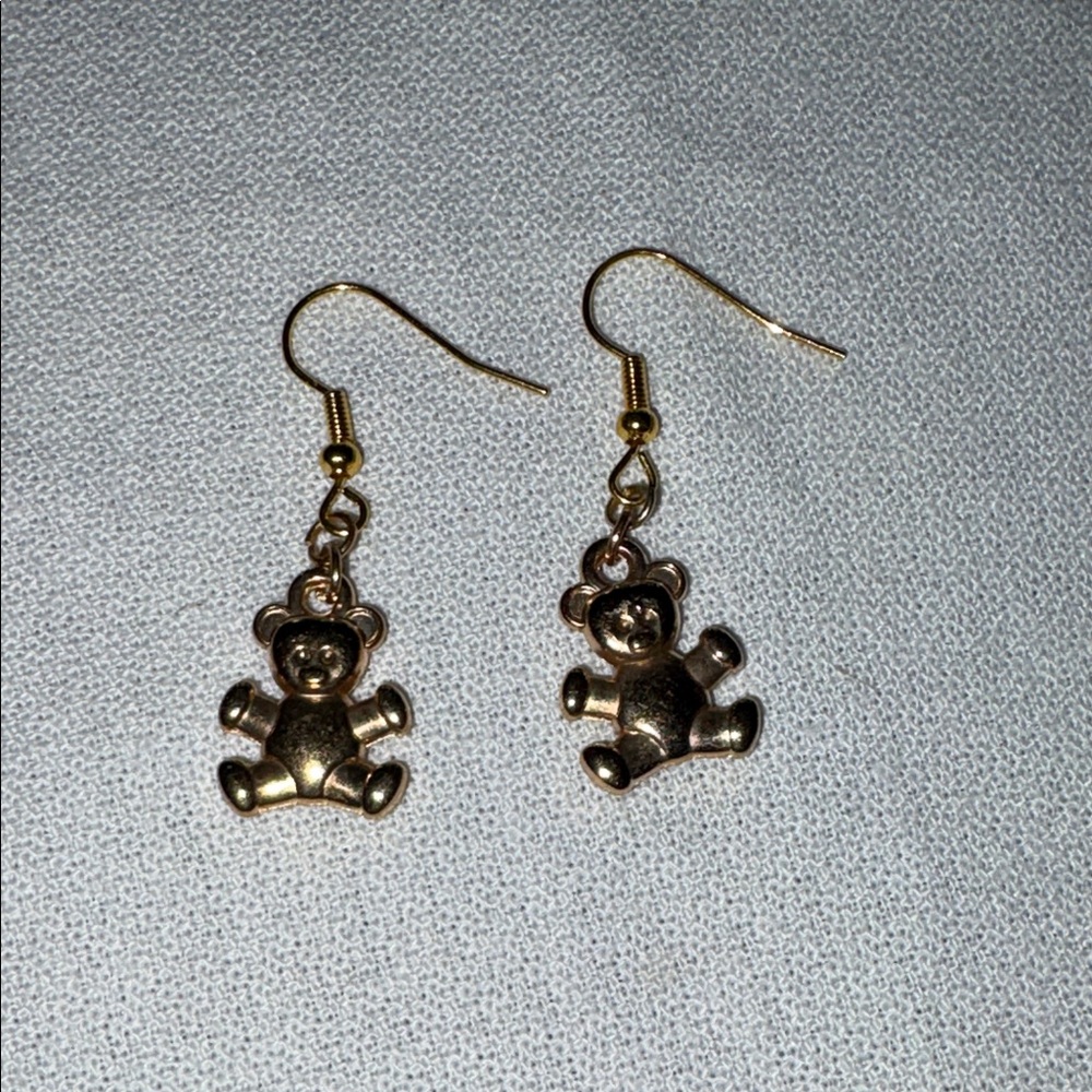 Gold Teddy Bear Earrings for Kids